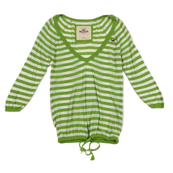 2000s hollister lime green striped v neck sweater - Picture 1 of 3